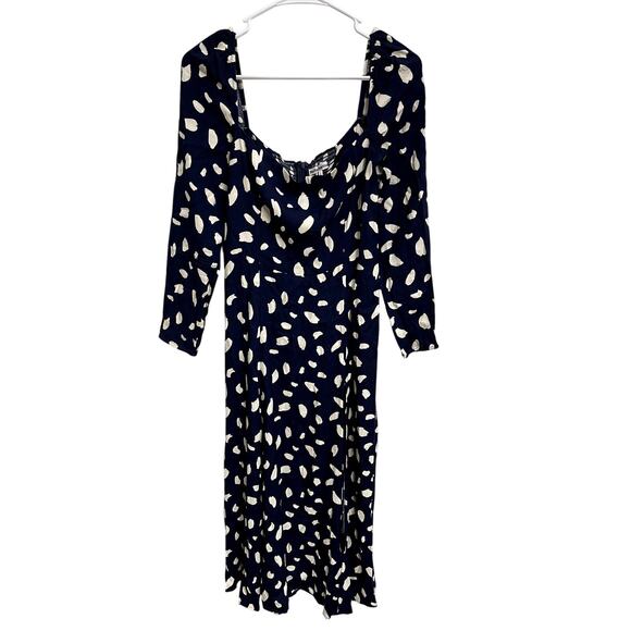 Reformation Sigmund Midi Dress Splatter Pattern Print Milkmaid Feminine Size 6 - Picture 3 of 6